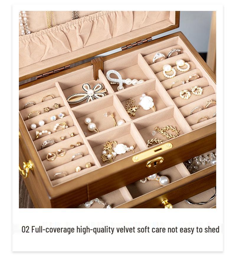 Exquisite Vintage Solid Wood Jewelry Box with Lock for Necklaces, Earrings, and Rings