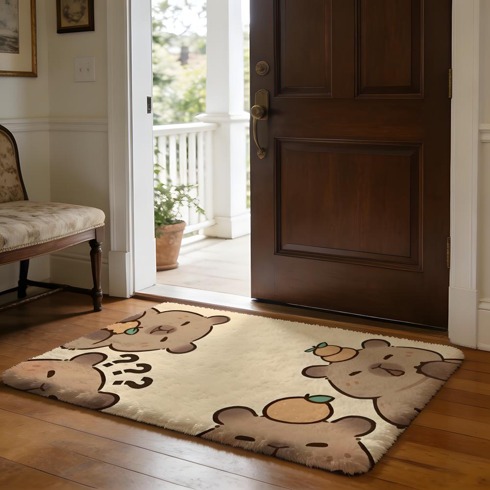 Capybara Influencer Living Floor Mat Soft Flannel Absorbent Mat Non-Slip Rug Home Bedroom Bathroom