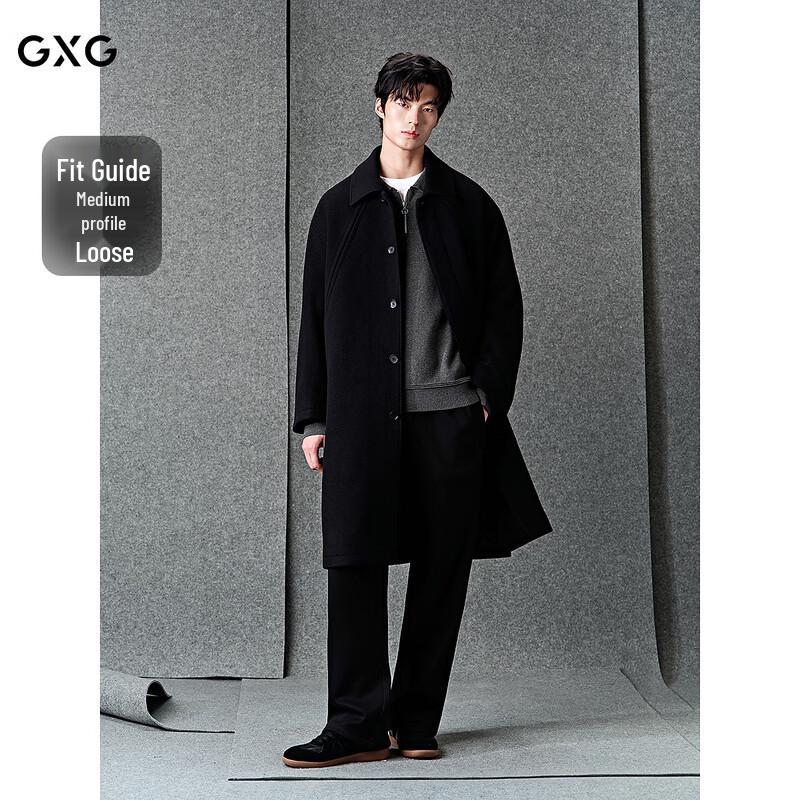 GXG Men's Black 3D Embossed Long Overcoat