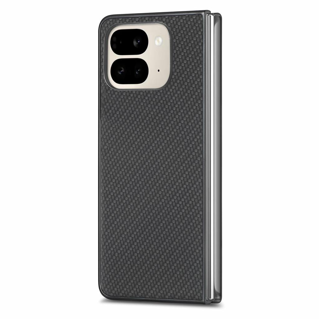 For Google Pixel 9 Pro Fold 5G Case Carbon Fiber Texture PU Leather Coated PC Folding Phone Cover