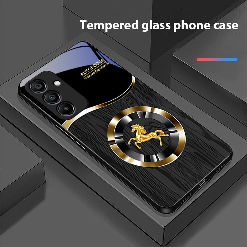 Holzmaserung Pferd Blau Für Samsung Galaxy A15 5G 54 4G 51 50 24 35 90 71 12 51 53 52S 80 22 34 Schwarz Gehärtetes Glas Handyhülle