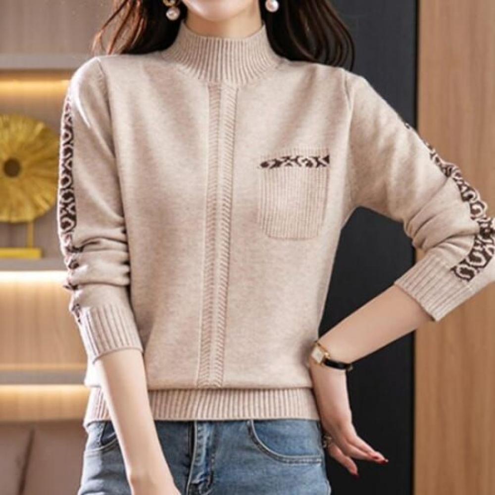 Navava Jacquard Pattern Point Half Polo Long Sleeve Knit Nk1878