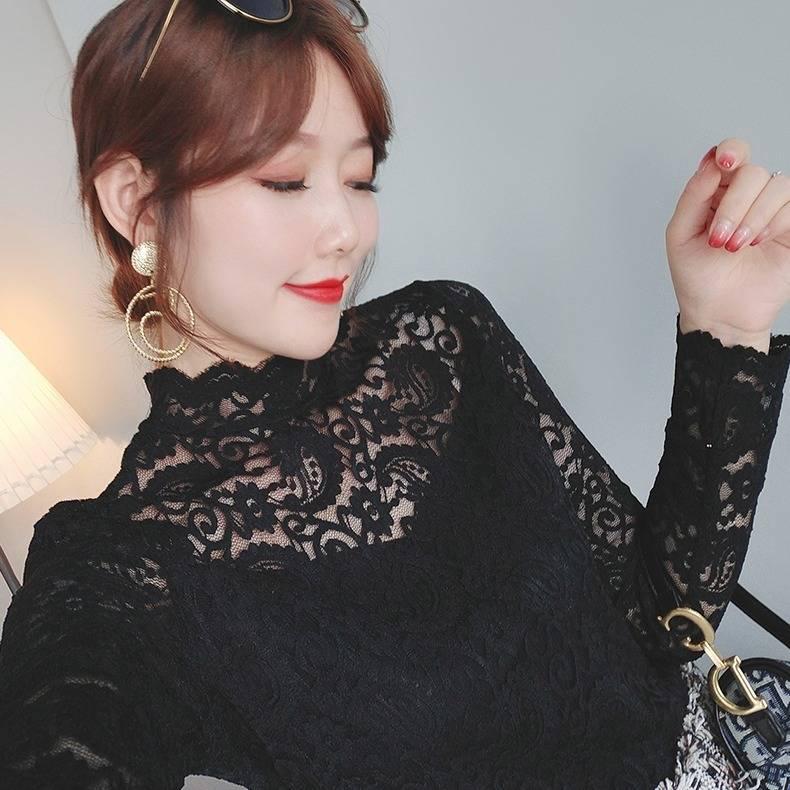 Autumn and Winter Round Neck Stretch Sweater Lace Embroidery Base Sweater