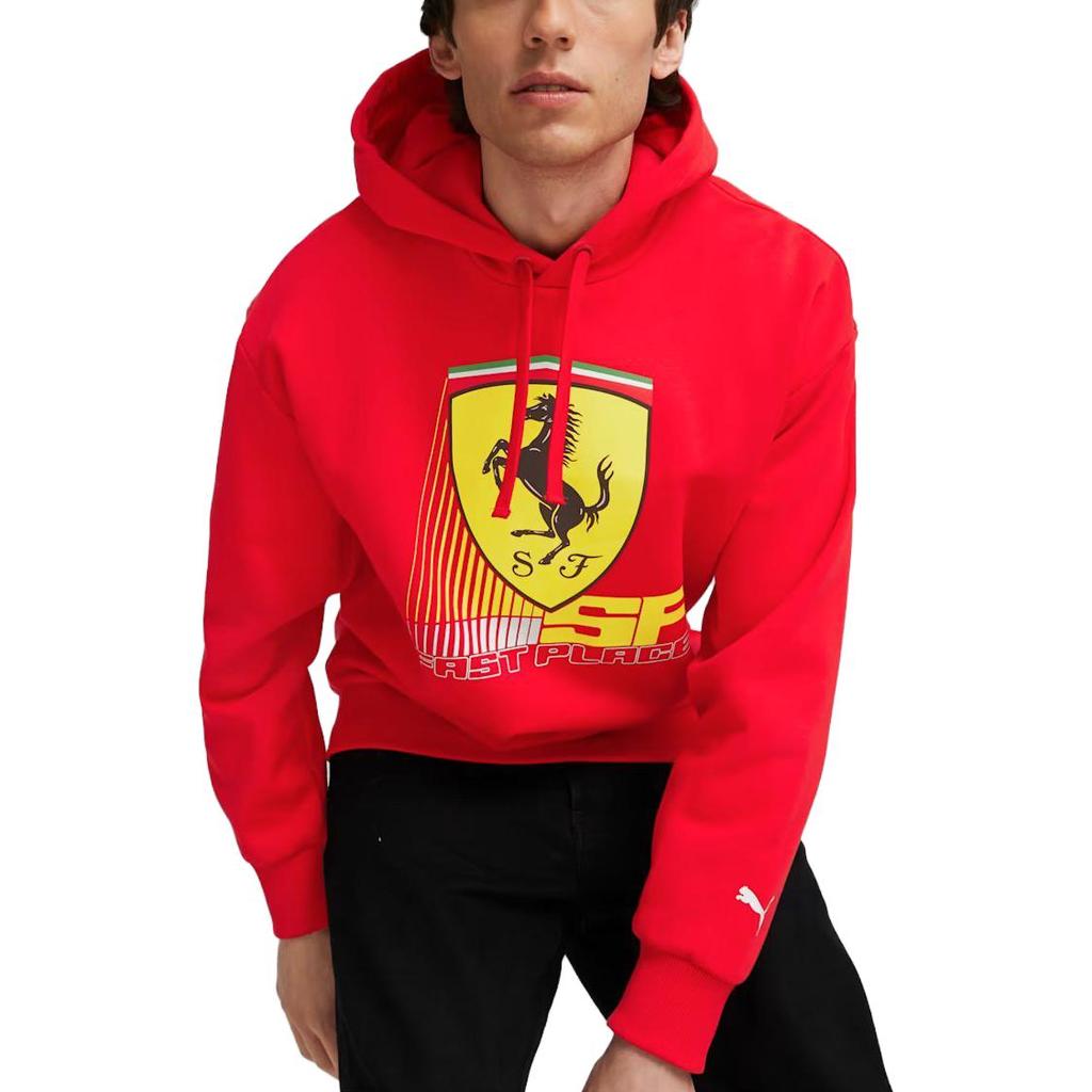 Puma Ferrari Graphic Print Long Sleeve Hooded Sweatshirt Men Sweatshirt Red 622233-02