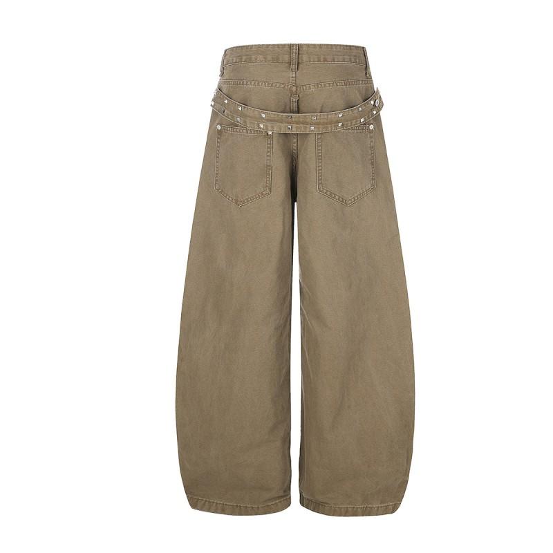 Magic Bear 2026 Loose Fit Straight Leg Pants Rivet Strap Casual Trousers Teen Boys