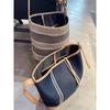 New leather cowhide with canvas bucket bag vegetable basket tote bag shoulder crossbody handbag women's bag