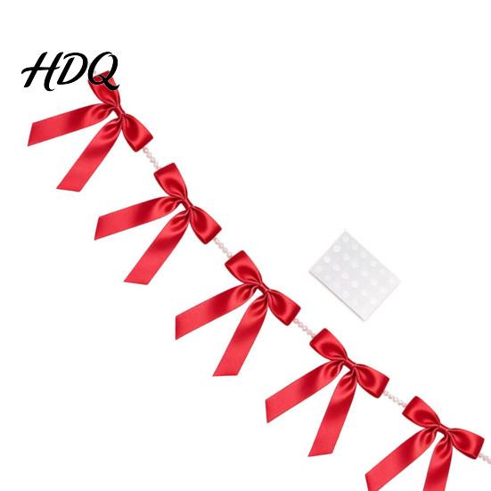 Bridal Shower Photo Props Bow Garland Banner Satin Ribbon Bows with Faux Pearl Chain 2m Bowknot Banner for Wedding Wedding Shower Bachelorette