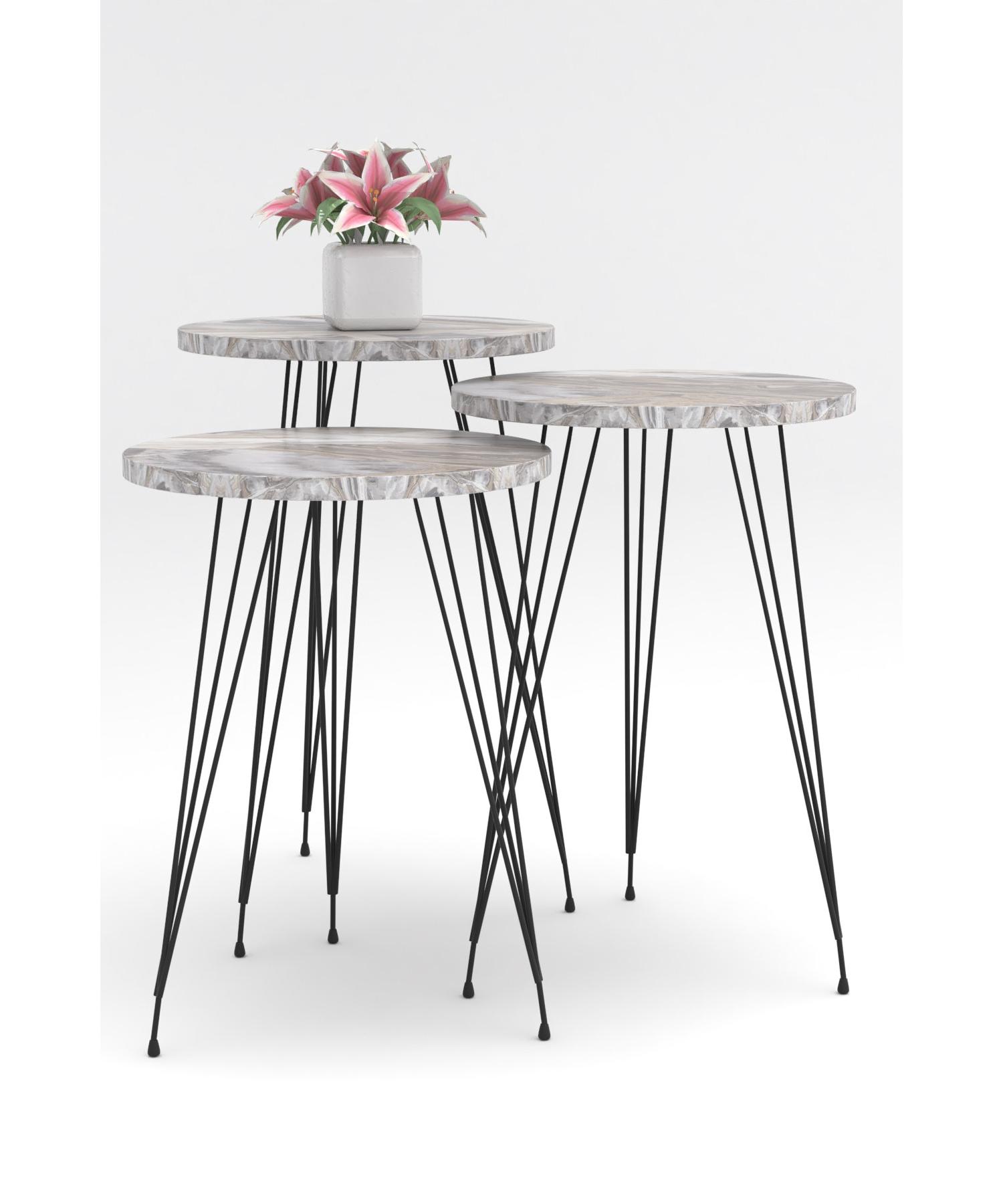 

Gray Pearl Pattern Metal Leg Nesting Table