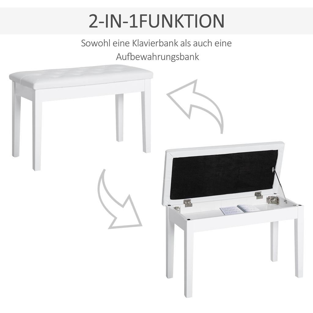 Sgabello per Pianoforte Imbottito in Ecopelle, Sgabello da Trucco, Panca, Seduta per Toeletta con Contenitore 76x36x50cm, Bianco