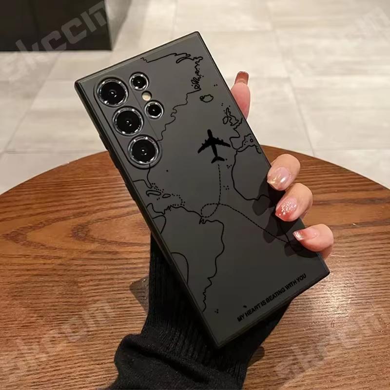 Reise-inspirierte Flugrouten-Design Hülle für Samsung Galaxy S24 S23 S22 Ultra Plus S20 FE A15 A35 A51 A54 A55 A71 A72 A73 Hülle