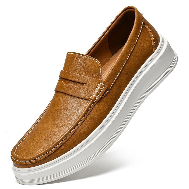 Brand Spring New Men'S Round Toe Breathable Loafers High Quality Men'S Comfortable Thick Soled Fashionable Casual Leather Shoes