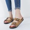 Günstige Sommer Frau Sandalen Flache Hausschuhe Wildleder Sandalen Kork Sohle Rutschen Casual Flip Flop Strand Hausschuhe Flache Schuhe Plus Größe 44