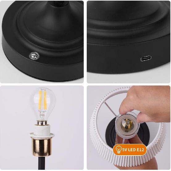 Fabric Shade Cordless LED Desk Lamp with Dimmer, Built-in Rechargeable Battery, 3-Level Brightness, Bedside Night Lamp,Patio Table Lamp, Ambient