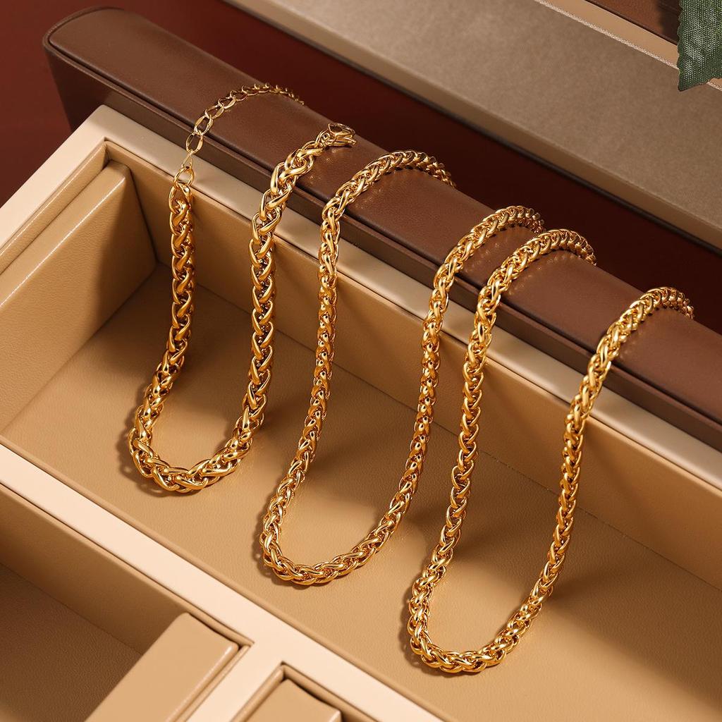 Women's Gold-Plated Titanium Steel Dragon Bone Basket Chain Bracelet & Necklace Set