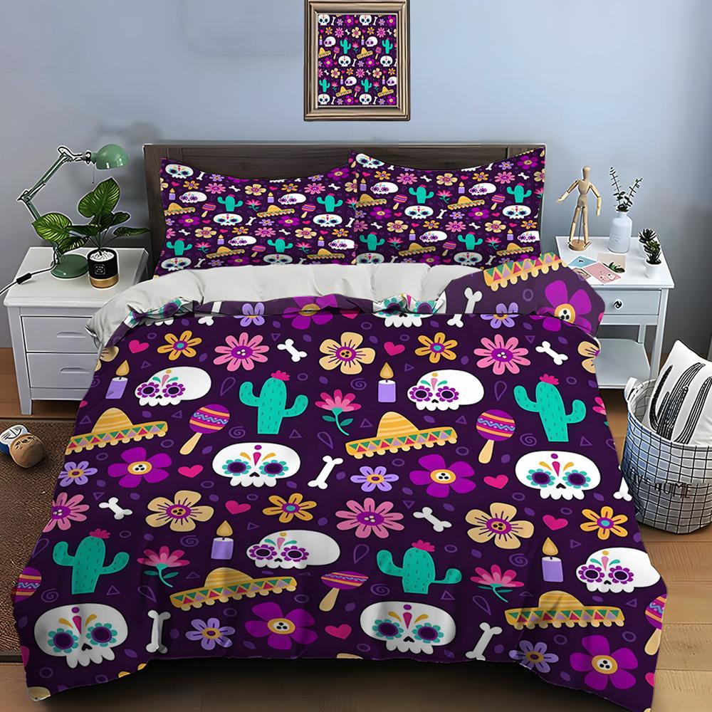 

Vibrant SkinFriendly Mexican Style Skull Guitar Print 1 2 Pillowcases Adult And Kids Luxury Gifts Quilt Comforter (quilt)-EU Single(135*200cm)3pcs