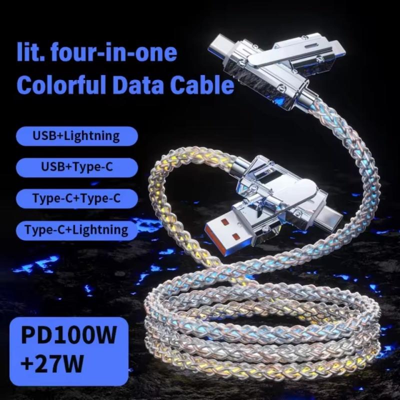 100W 4 In 1 Type C Cable Fast Charging Phone Charger Data Cord For iPhone Samsung Huawei USB C To USB C Quick Charge Wire