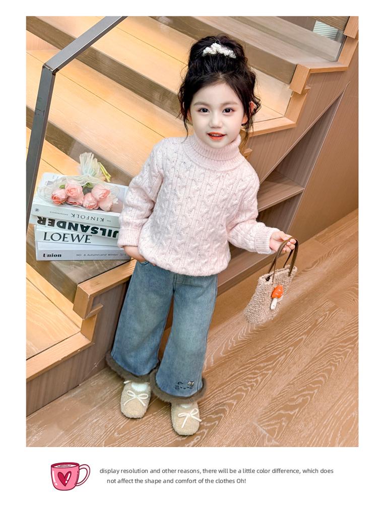 Flickors fleecefodrade kattbyxor: Vinter 2025 Raka Jeans