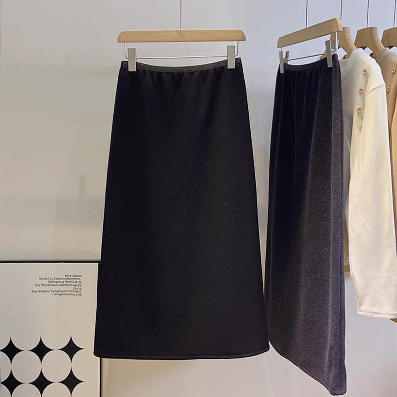 High-End Wool Blend Korean Style A-Line Back Slit Midi Skirt for Women Medium чёрный