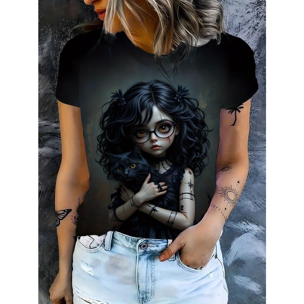 Summer Women's Round Neck Short Sleeved Animal Cartoon Portraits Series 3D T-shirt Fashionable Comfortable Breathable Loose Large Size T-shirt