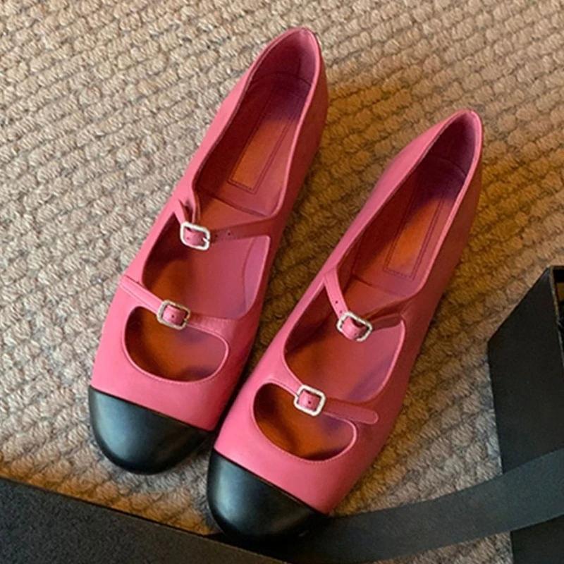 

Элегантные туфли Мэри Джейн Женские с ремешком и пряжкой Смешанные цвета Неглубокие Модные туфли для платья Женские Туфли на плоской подошве с круглым носком Zapatos De Mujer 35 розы красного