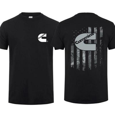 Cummins Diesel American Flag Pattern T-Shirt, Black Old Patriotic Design 100% Cotton Regular Men's Casual Short