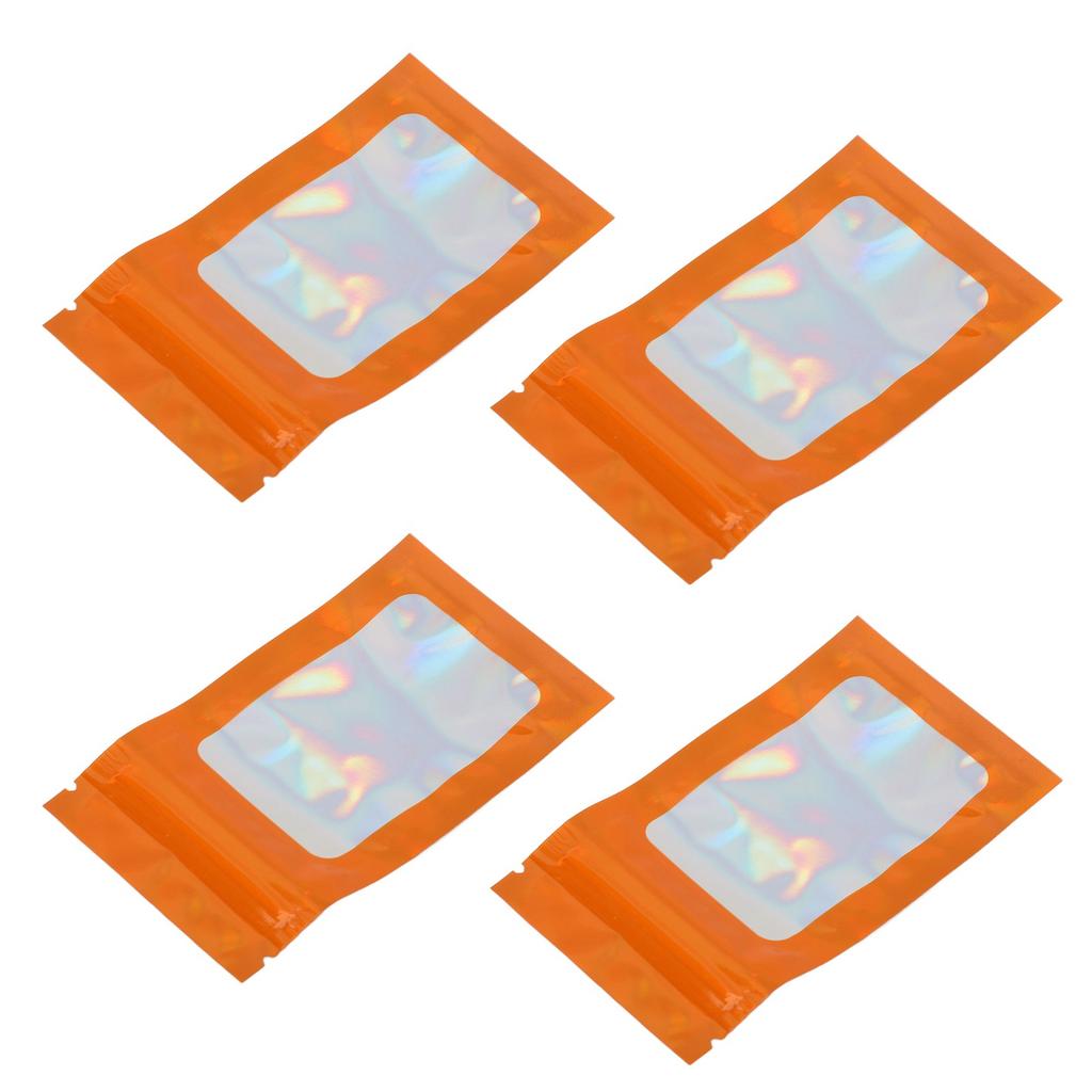 100pcs Ziplock Bags Self Sealing Holographic Reusable Food Storage Bags with Hanging Hole Orange