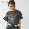 Korean Fashion Summer Women Baggy Cotton T-Shirt O Neck White Gray Letter Print Casual Loose Top Flare Sleeve Ladies' Basic Tee