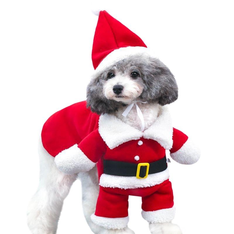Kitten Christmas Costume Santa Claus Hat & Coat Outfit Suit Fashion Pet Dog Jackets Red Hat Winter Clothes Photo Props