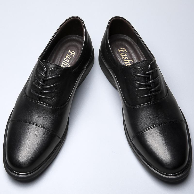 Men's shoes business casual shoes formal leather shoes men's spring low-top pure black cowhide foot cover large size small leather shoes