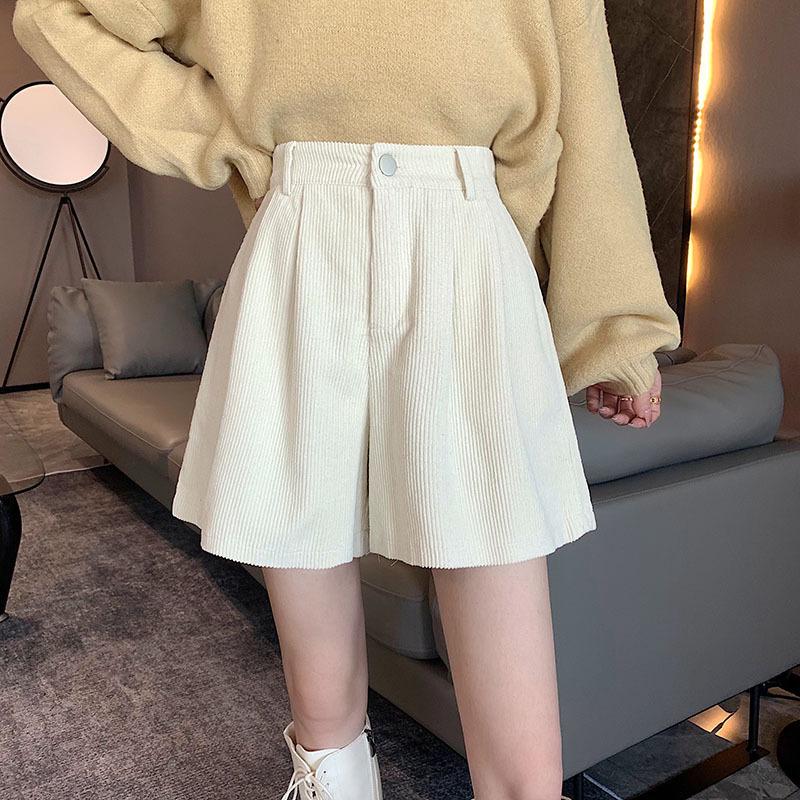 Women's High-Waisted A-Line Corduroy Shorts with Long Boots - Slimming Outerwear for Autumn/Winter, Petite Fit