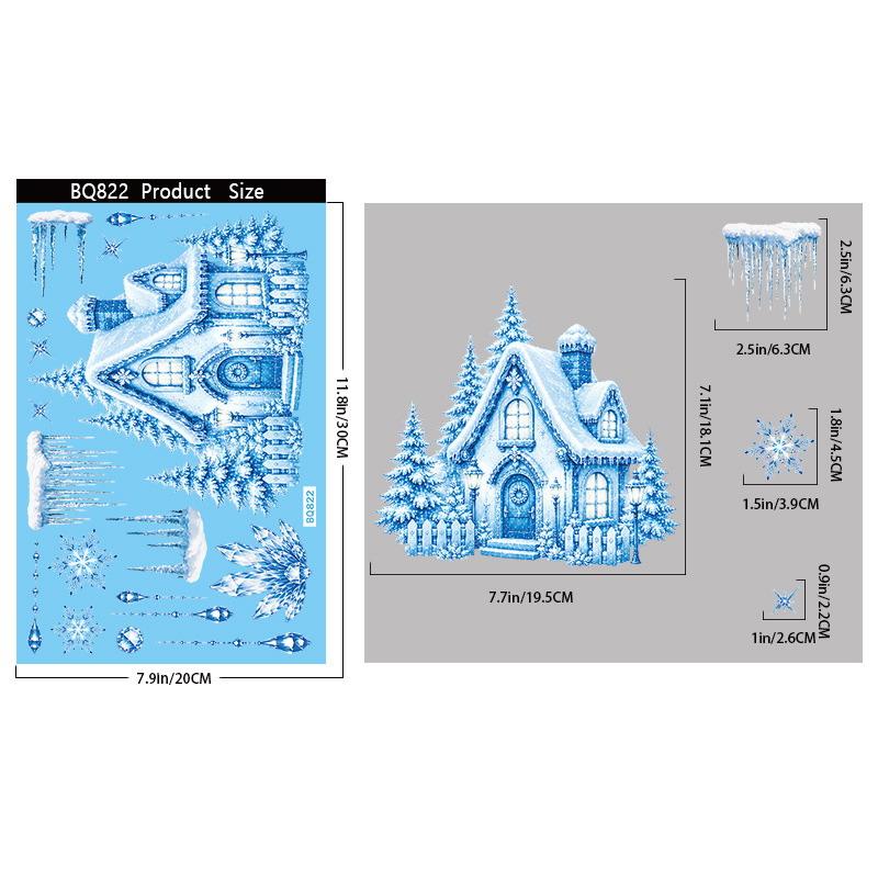 Blue Christmas Window Static Clings With Santa Snowman Reindeer Patterns For Home Xmas Party Decorations
