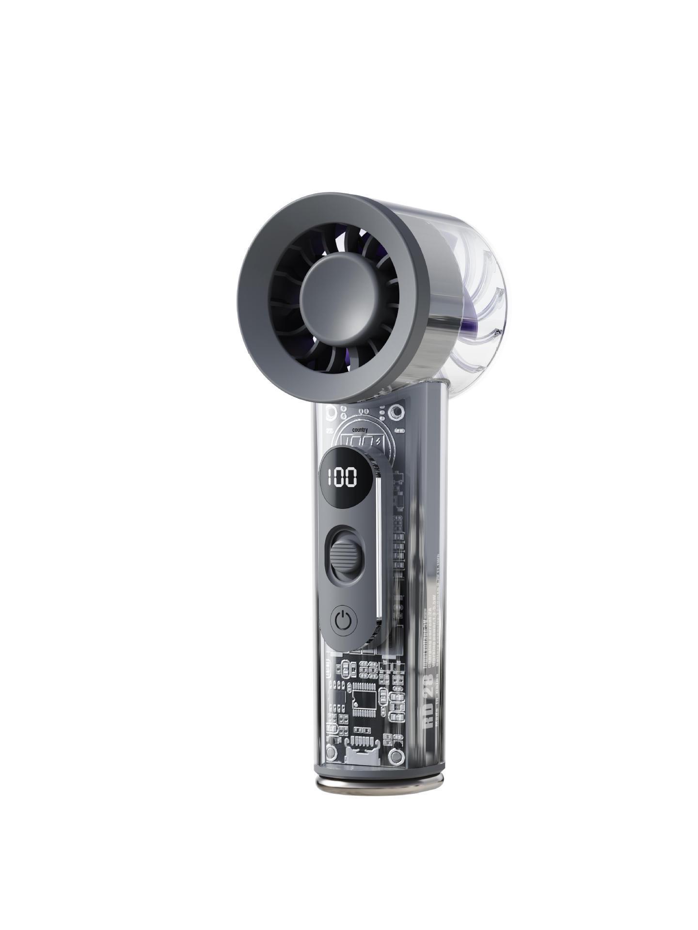 

RD28 Portable High-Speed Stepless Handheld Fan: Compact, Transparent Design for Students and Outdoor Use темно-серого