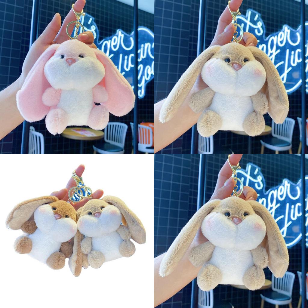 Plush Rabbit Keychain With Silver Keyring For Bag Decoration And Gift