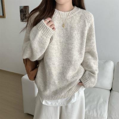 Simplicity Casual Autumn Winter Women Sweater Lazy Wind Solid O-Neck Loose Long Sleeve Pullovers Knitted Tops