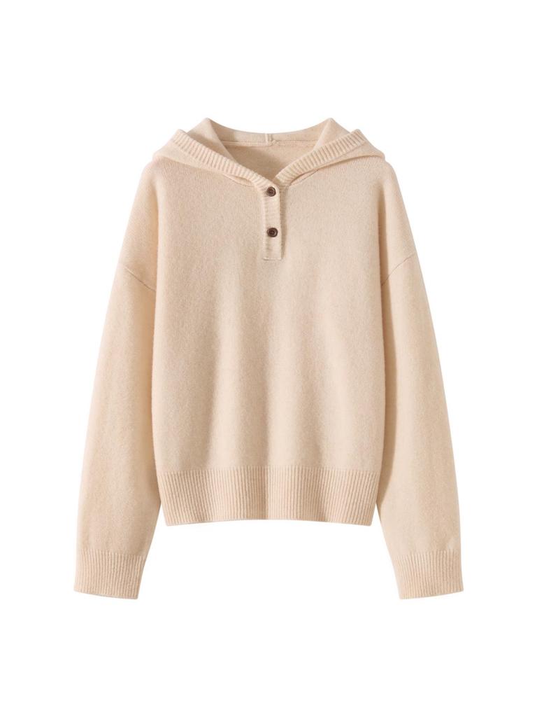 Women's Pure Wool Hooded Sweater - Thick, Loose, Casual Base Layer for Autumn/Winter