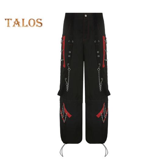 Women Pants High Waist Color Block Wide Leg Casual Trousers Loose Fit Retro Cool Long Pants Streetwear