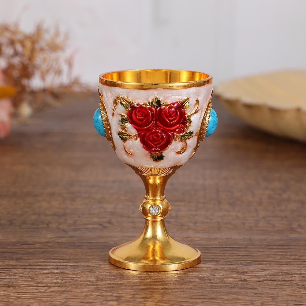 European Vintage Wine Glass, Rose Design Goblet, Alloy Portable White Wine Glass, Carved Mini Spirits Vodka Glass, 30ml,1pcs