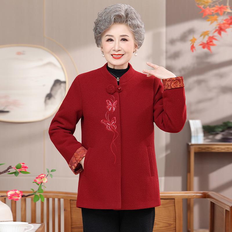 

Elegant Woolen Coat for Mothers and Mother-in-Laws - 2026 Spring/Autumn Fashion for Middle-aged and Elderly Women 3XL (130-140 lbs) червоний