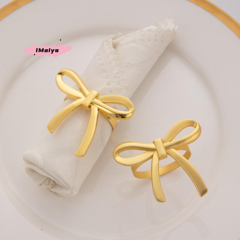 M-4Pcs Gold Bow Napkin Ring, Reusable Napkin Holder, Suitable For Valentine's Day, Parties, And Wedding Table Decorations