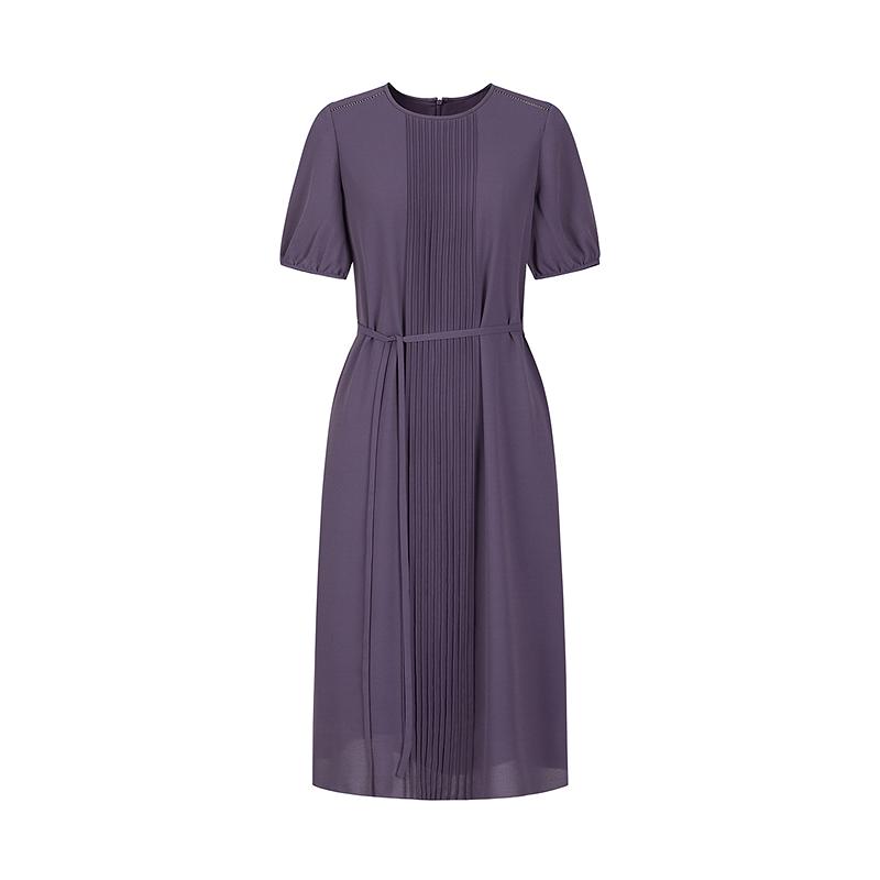 Jiuzi Anna Kou Elegant Temperament Commuting Toothpick Pleated Chiffon Waist Cinching Dress