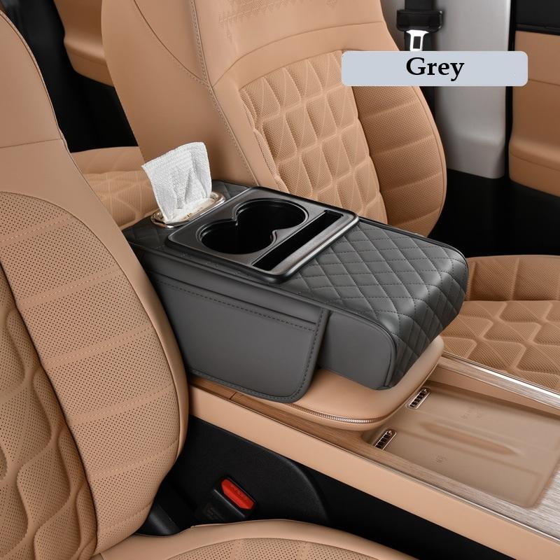 Car Armrest Box Heightening Cushion With Cup Holder Tissue Box Side Storage Pocket For Auto Interior Arm Rest Cover Height Pad