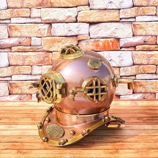 45,72 cm Tiefsee-Tauchhelm, US Navy Mark V Tauchhelm mit Holzsockel, Marine-Tauchhelm, Heimdekoration