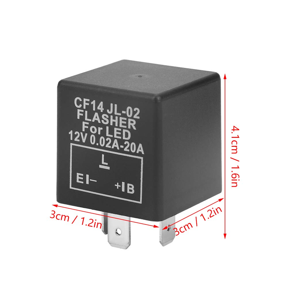 Flasher Relay, CF14 JL-02 3-Pin 12V LED Flasher Flash Relay 0.02A-20A for Turn Signal Light Hyper Flash Fix - Waterproof, Dustproof, Long Life