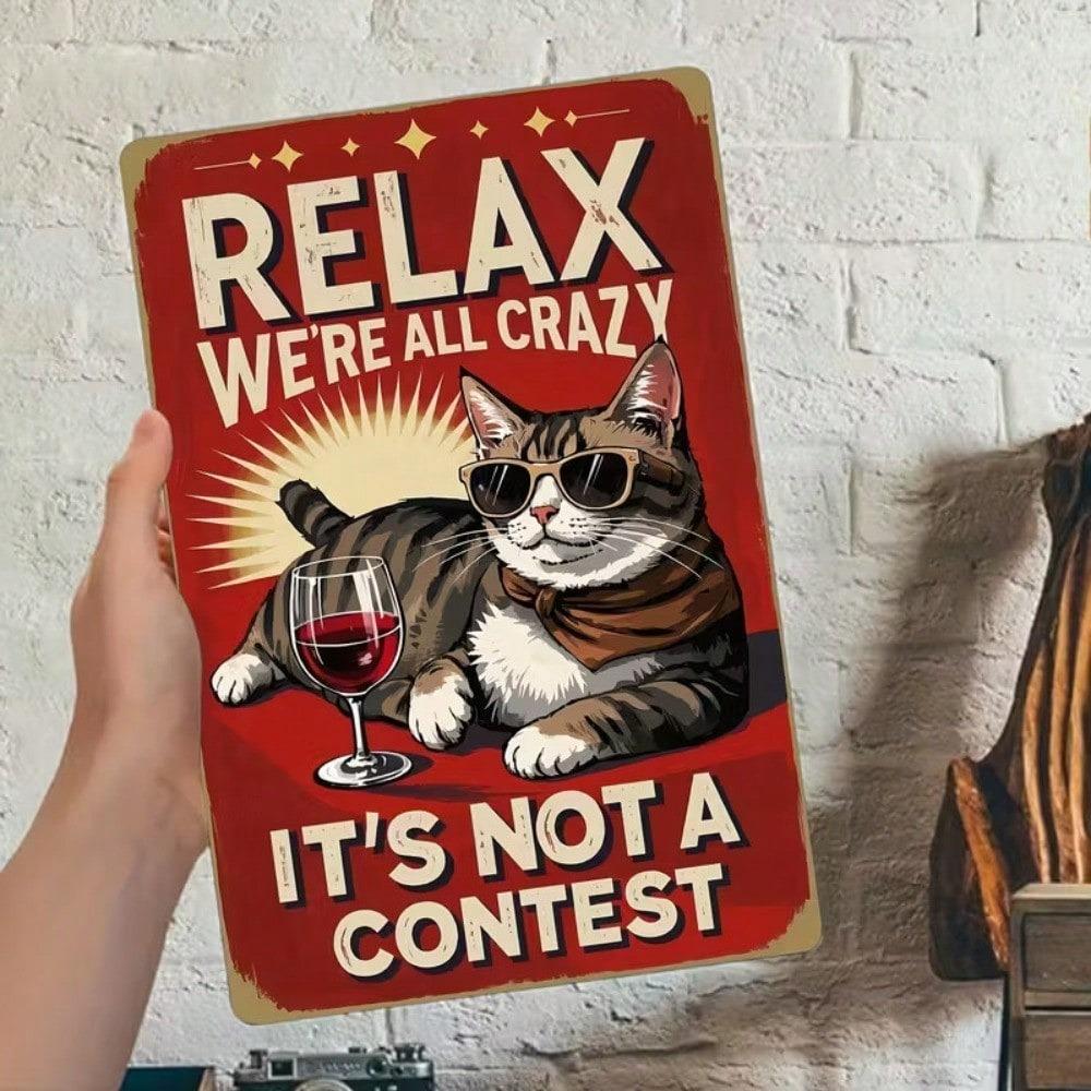 Funny Cat Metal Wall Art Retro Home Decor Sign 8x12 Inch