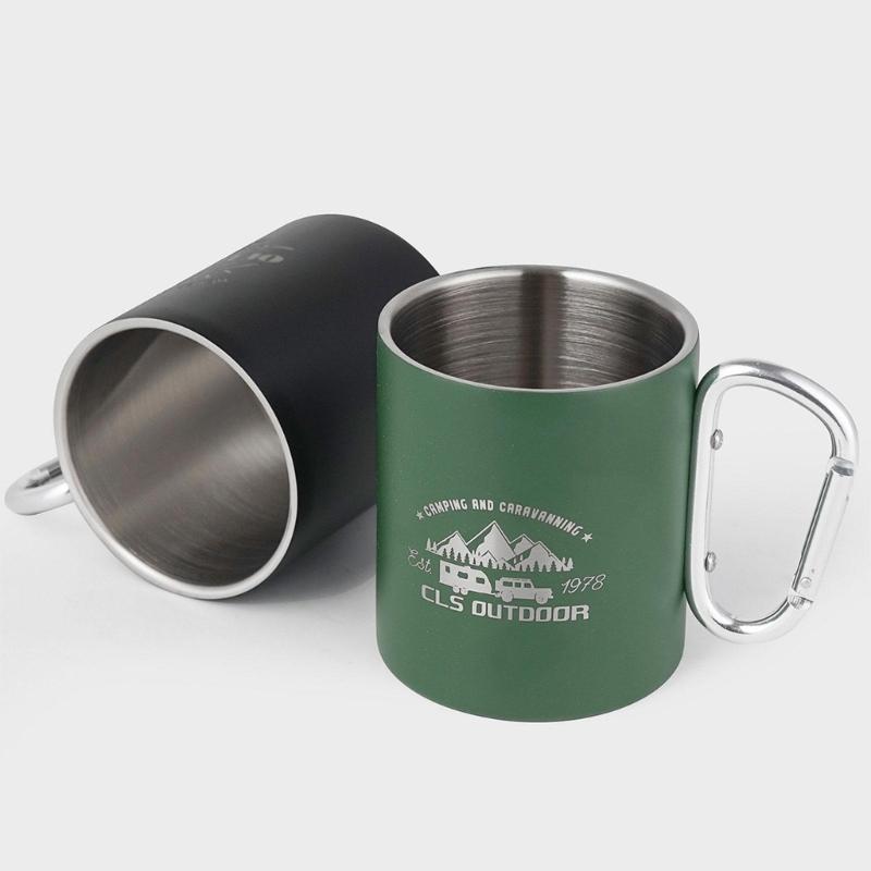 Tazza da Caffè in Metallo Leggero per Campeggio all'Aperto Tazza da Viaggio Termica a Doppia Parete Tazza da Campeggio con Manico Durevole
