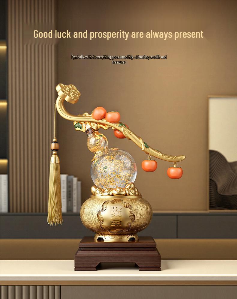 Chinese Style Persimmon Ruyi Crystal Gourd Ornament for Living Room, Entrance, or Wine Cabinet – Ideal Housewarming Gift