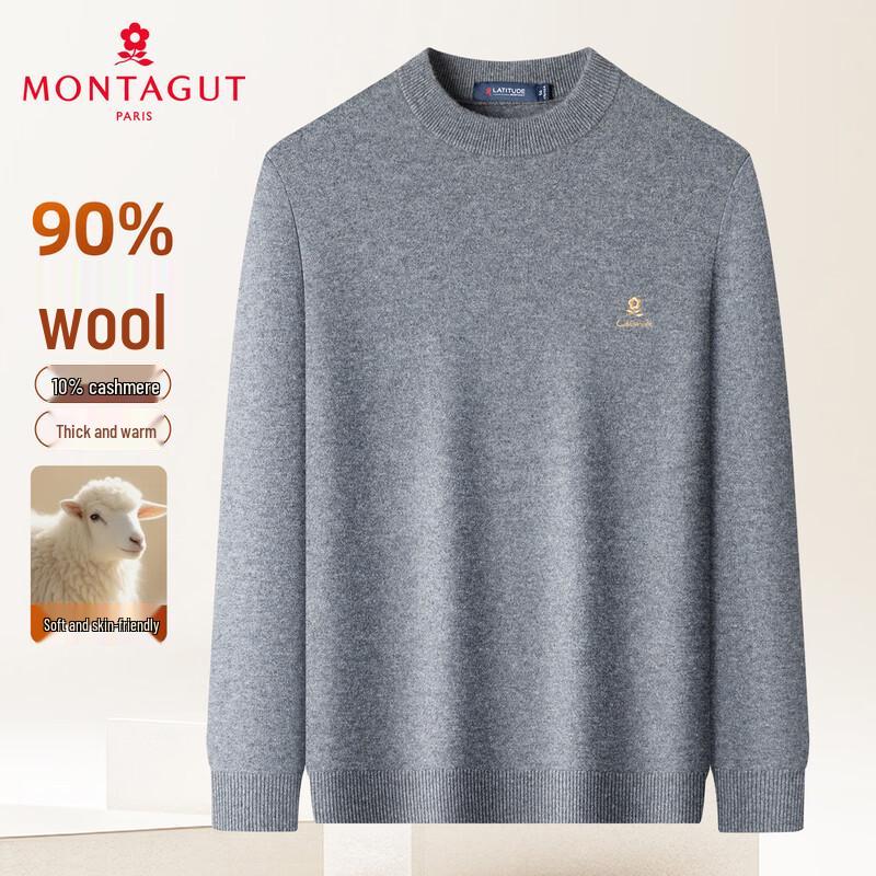 MONTAGUT Men s 90% Wool 10% Cashmere Round Neck Sweater XL