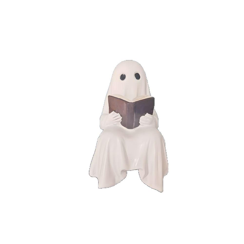 Cute Spooky Ghost Figurine Sitting Halloween Ghost Figurine Gift Ghost Reading Statue  Office Decor