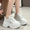 Hvit Svart Chunky Sneakers Dame Vår Høst Tykkbunn Far Sko Kvinne Mote PU Lær Platform Sneakers Dame