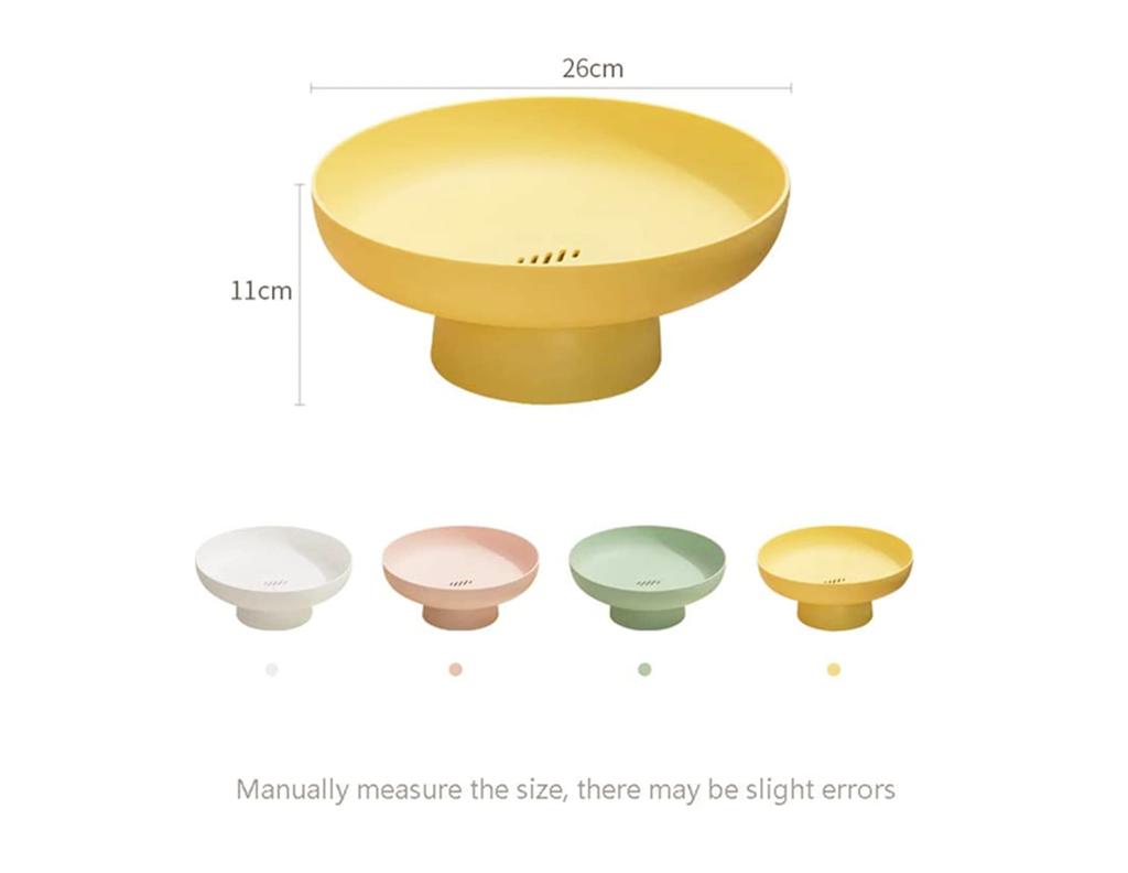 Modern Round Fruit Dish with Drainage, Elegant Plastic Basket for Kitchen Counter or Table Centerpiece